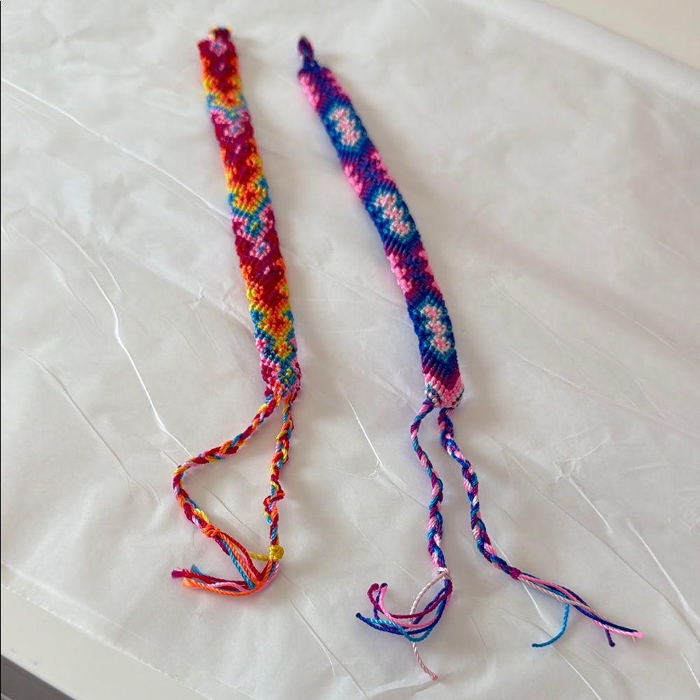 Red and Pink Woven Friendship Bracelets